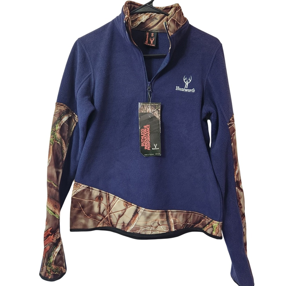 Women's Navy Cowl Pullover with Camo Trim